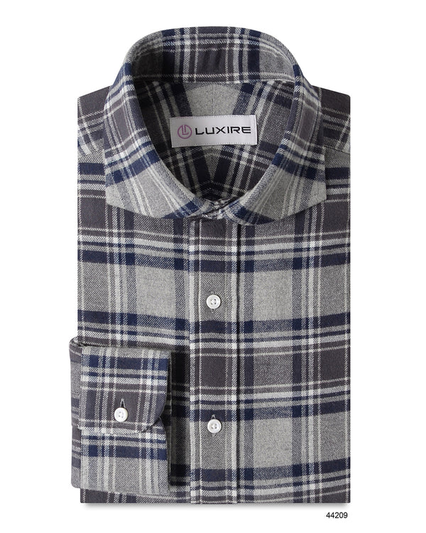 Dark Gull Grey Navy Plaid Flannel Work Shirt