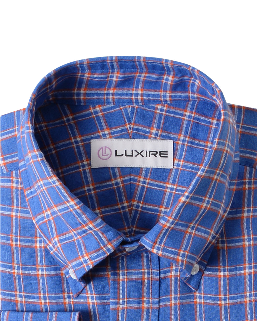 Linen: Orange White Cornflower Blue Tartan Checks - 2