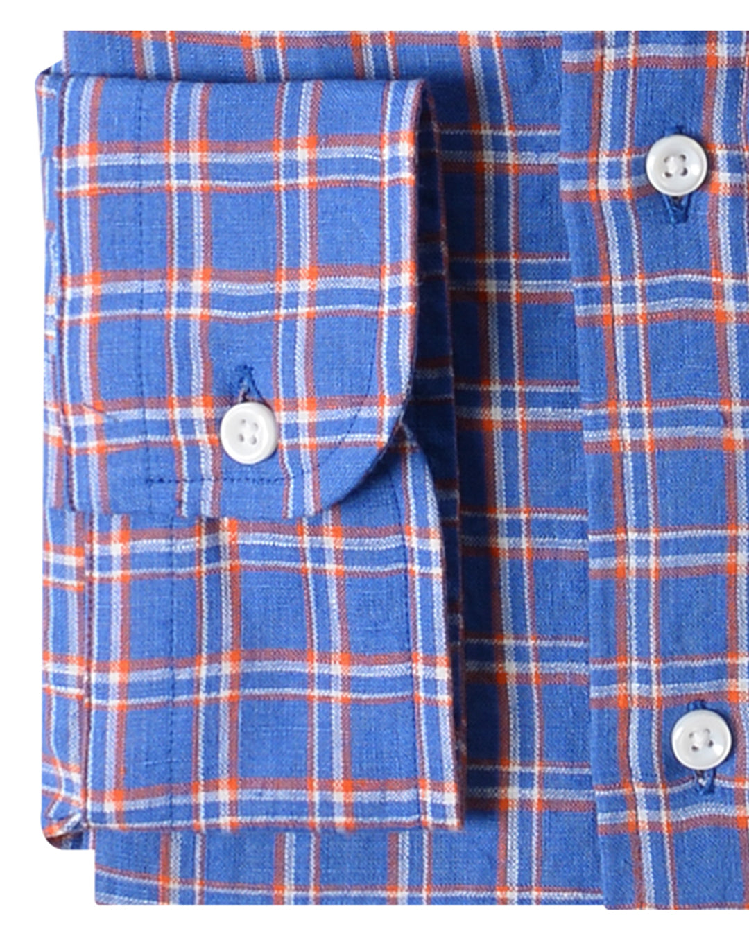 Linen: Orange White Cornflower Blue Tartan Checks