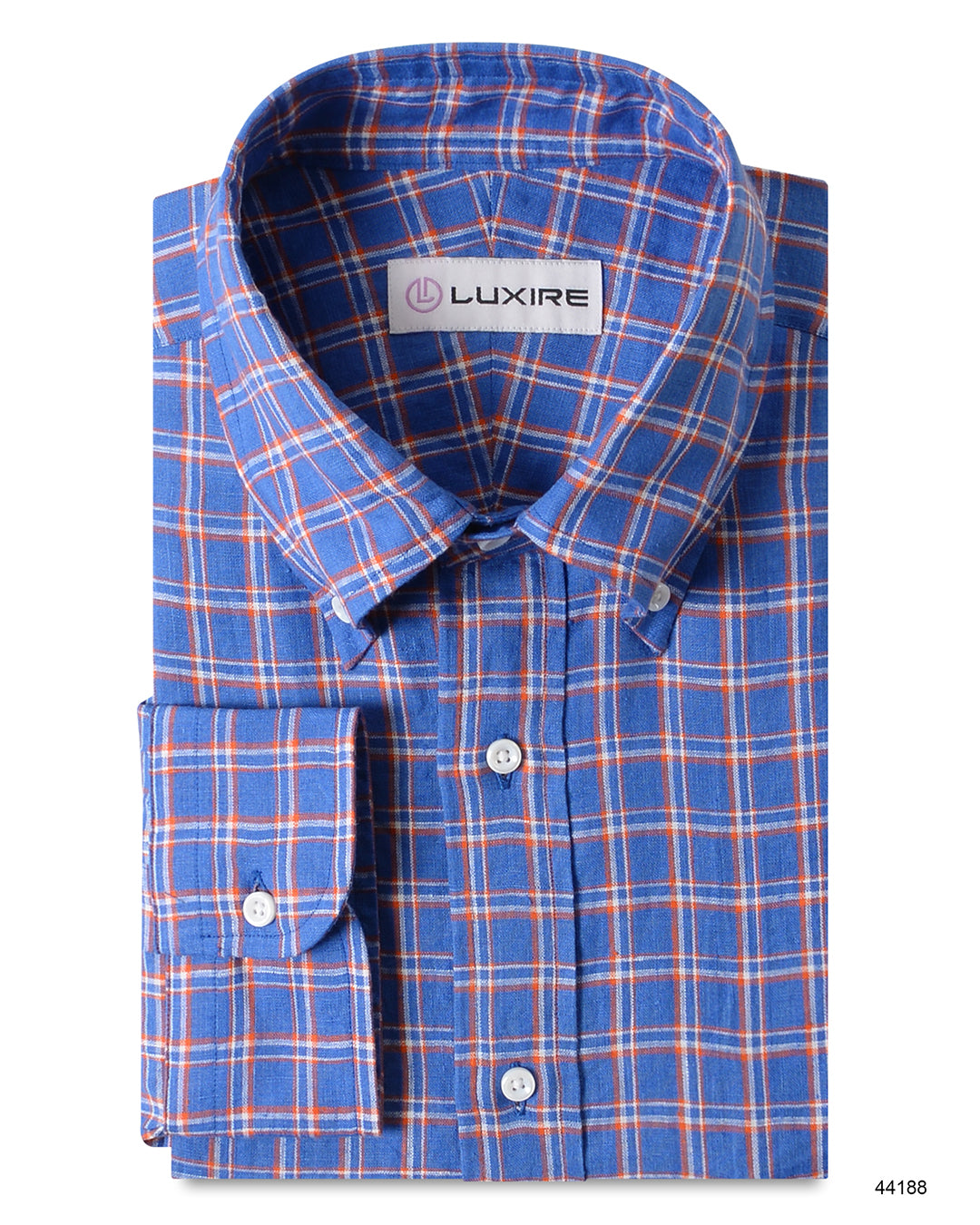 Linen: Orange White Cornflower Blue Tartan Checks - 1