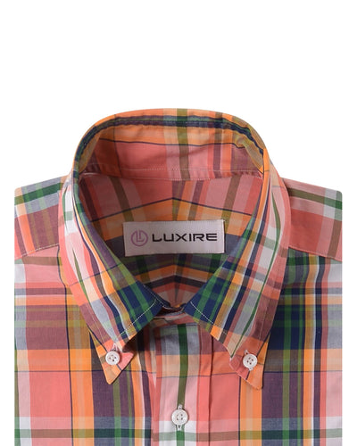 Peach Navy Green Madras Checks