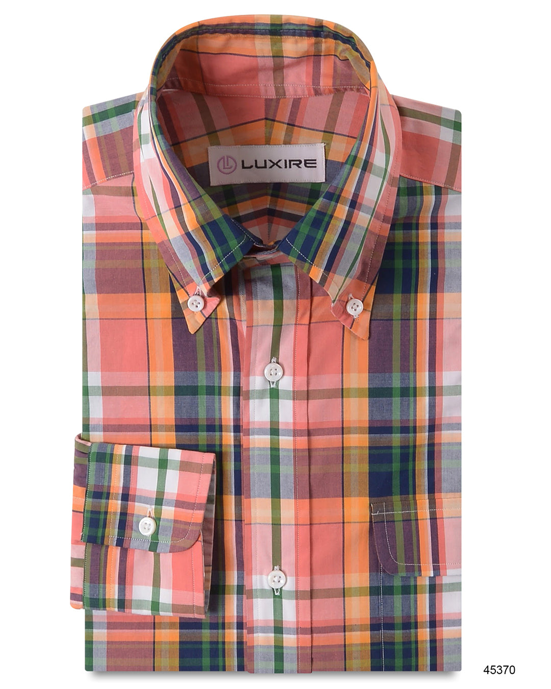 Peach Navy Green Madras Checks - 1
