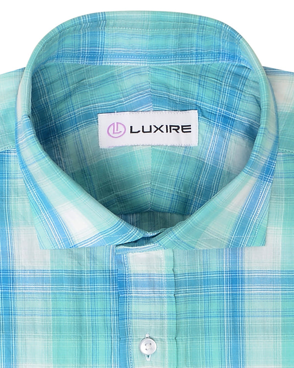 Summer Light Blue Turquoise Madras Checks Seersucker