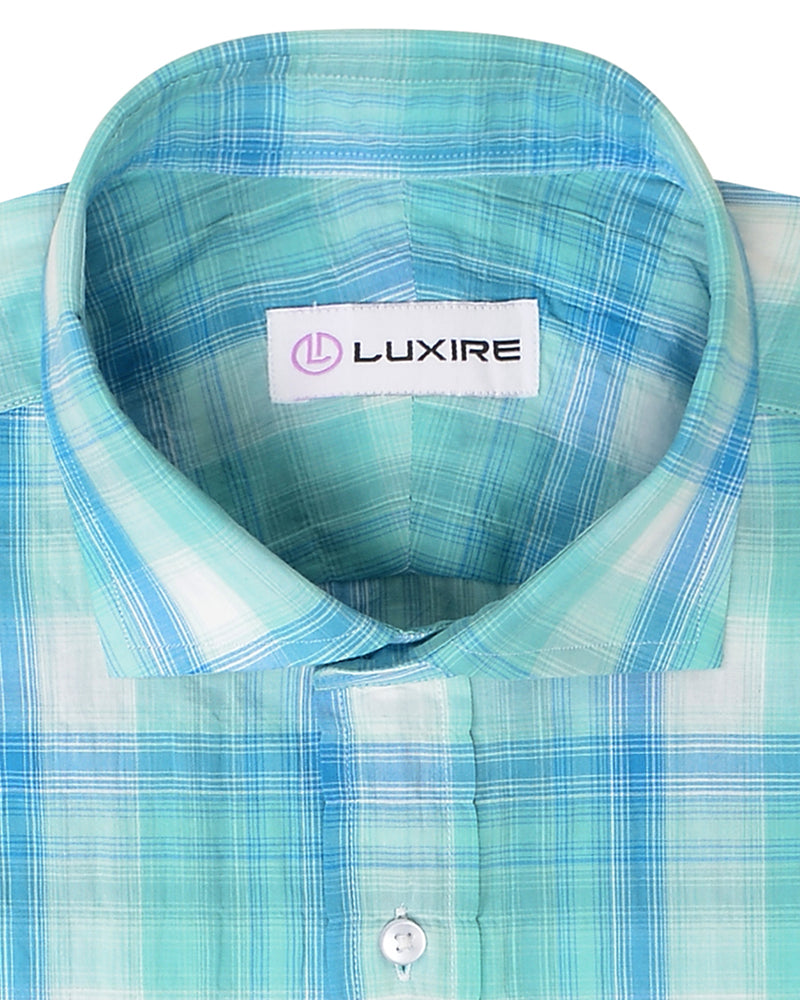 Summer Light Blue Turquoise Madras Checks Seersucker