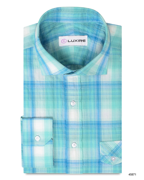 Summer Light Blue Turquoise Madras Checks Seersucker