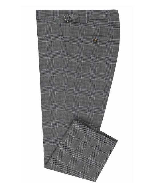 Dugdale Fine Worsted Pant - Grey Prince of Wales with Blue Overcheck