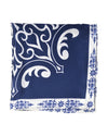 Pocket Square- White Print On Navy