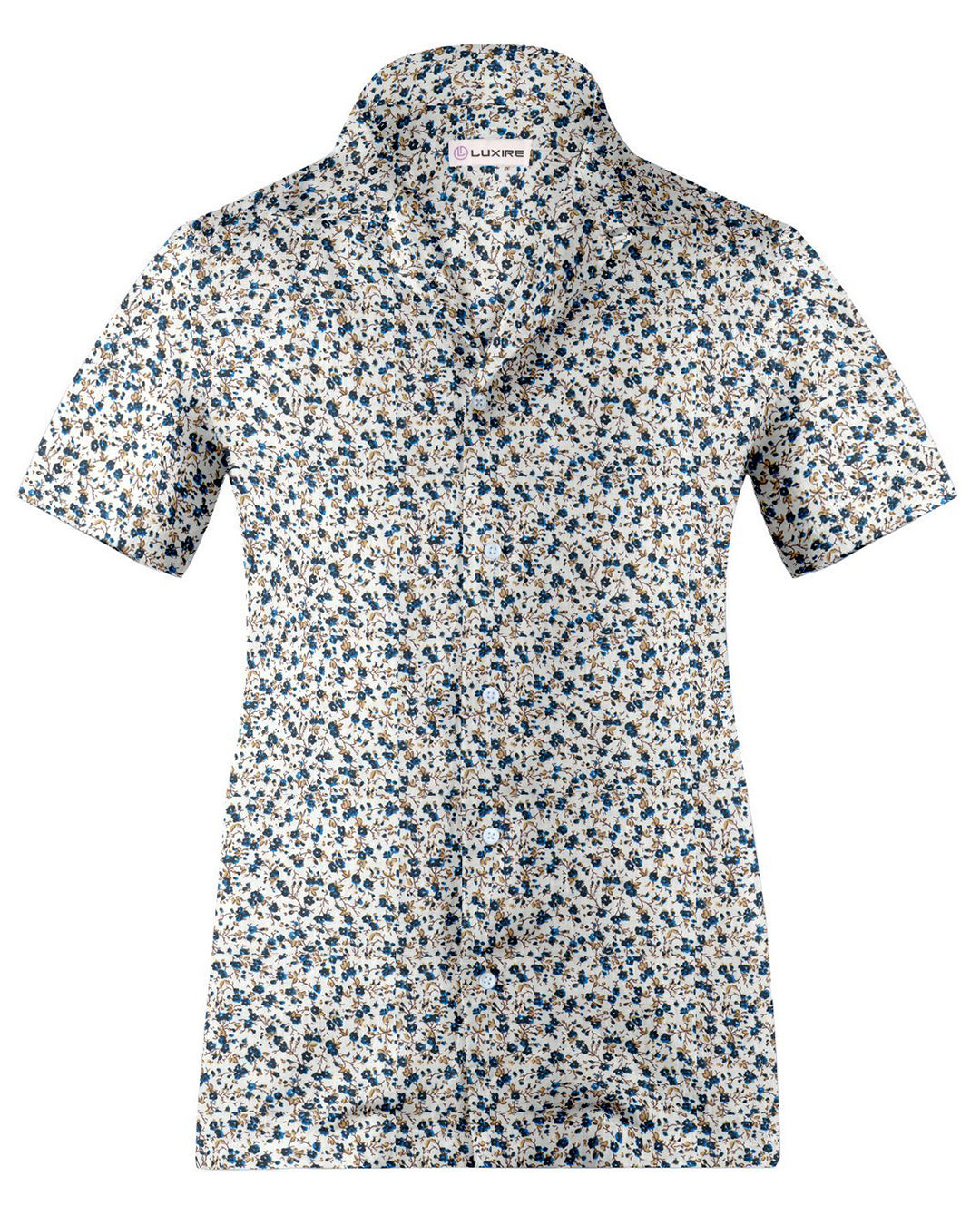 Camp collar PRESET STYLE in Blue Fine Floral Prints on White - 1