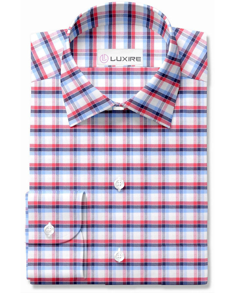 Red Blue White Tartan Checks Oxford