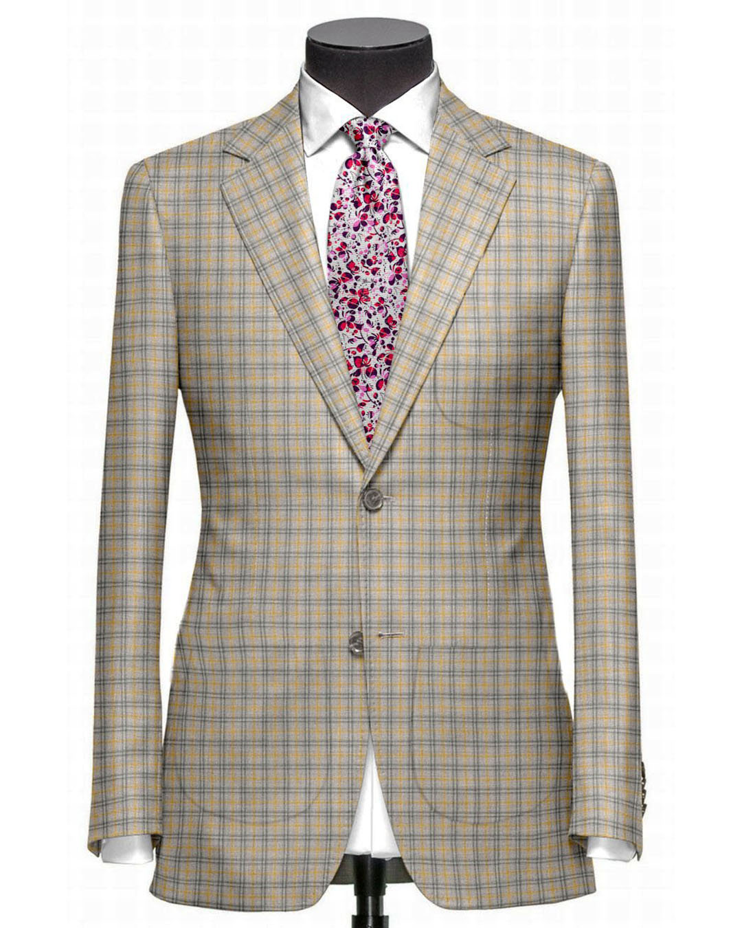 EThomas Tan Grey Tartan Plaid 130s Wool Jacket - 1