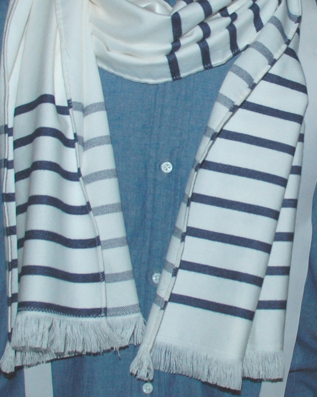 Flannel Scarf - Navy Stripes on White