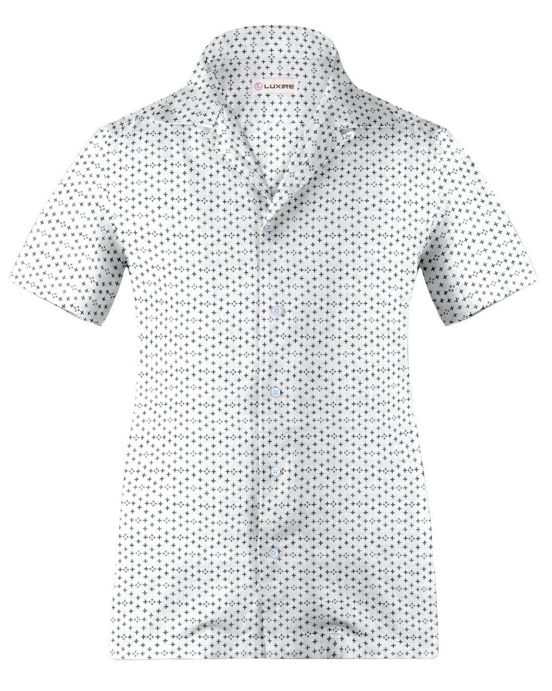 Camp collar PRESET STYLE in Linen:Black Flowers Printed on White Linen - 2