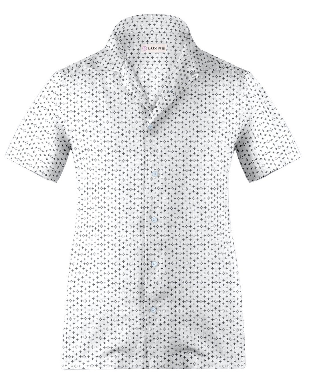 Camp collar PRESET STYLE in Linen: Black Printed Positivity On White - 1