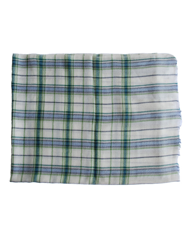 Pure Cashmere Scarf - Green Blue Cream Plaid