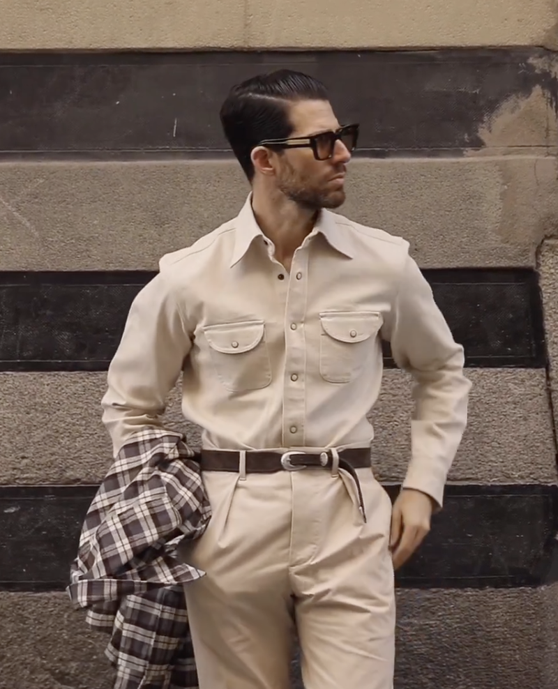 Pleated Khaki Twill Pant