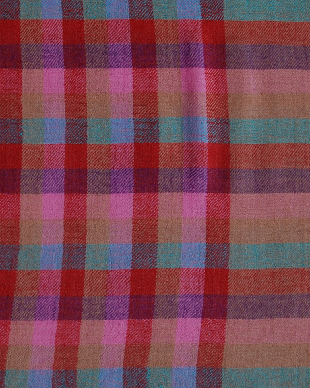 Pure Cashmere Scarf - Red Pink Blue Gingham