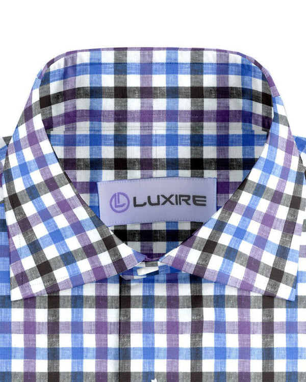 Purple Blue Black Gingham Linen