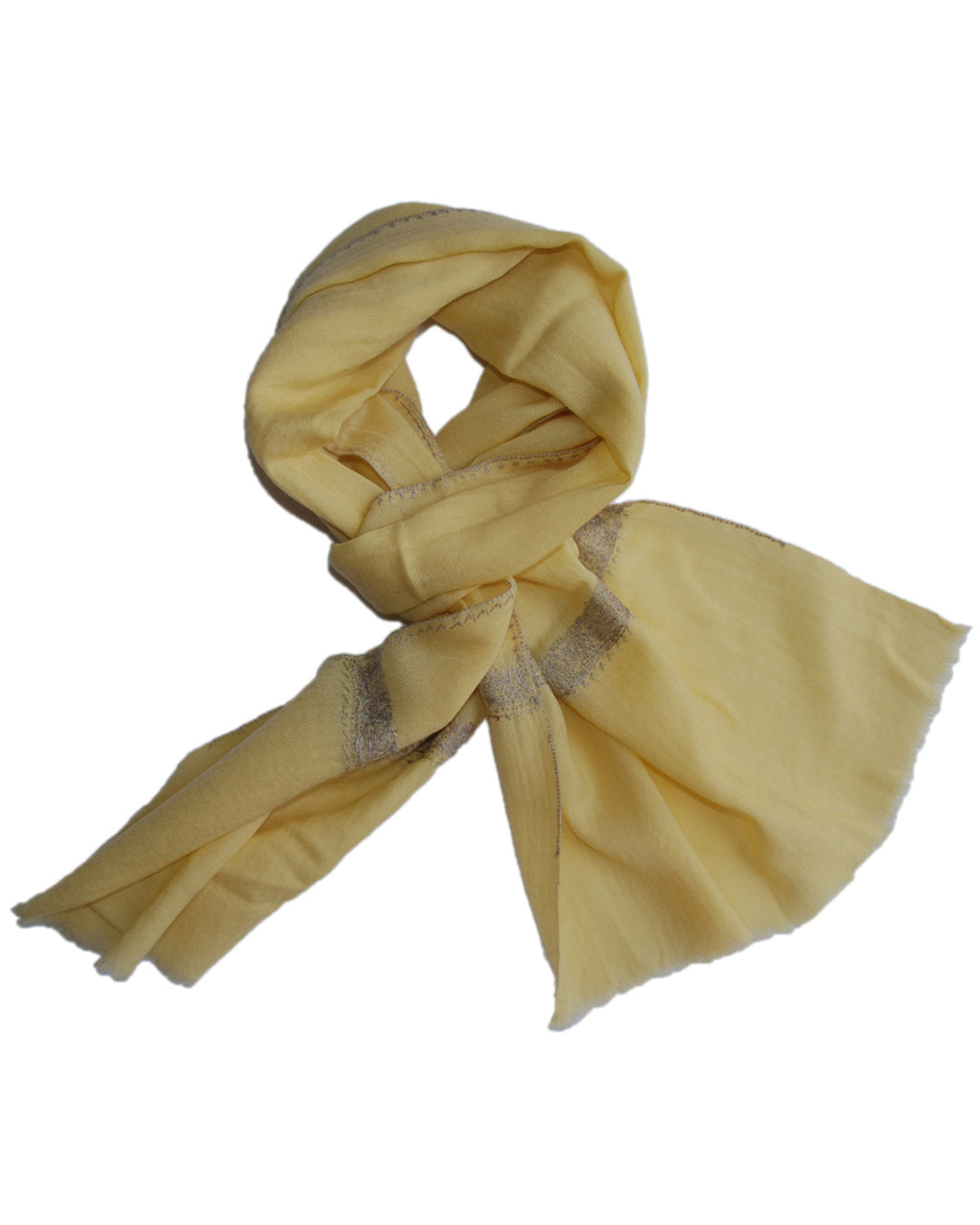 Pure Cashmere Scarf - Yellow Grey Embroidery
