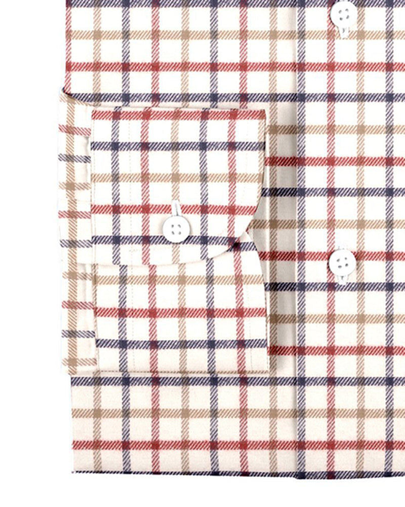 Cream Red Tan Country Checks Flannel